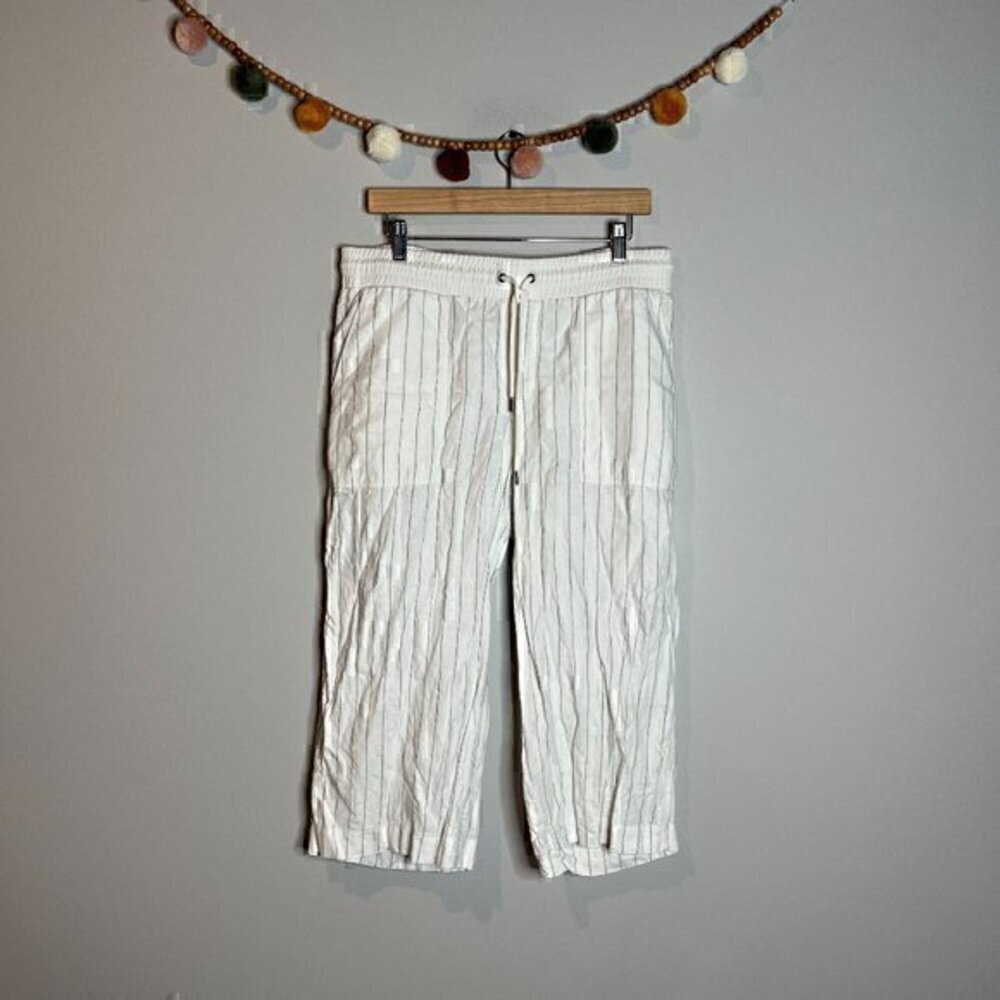 Athleta linen pinstriped crops